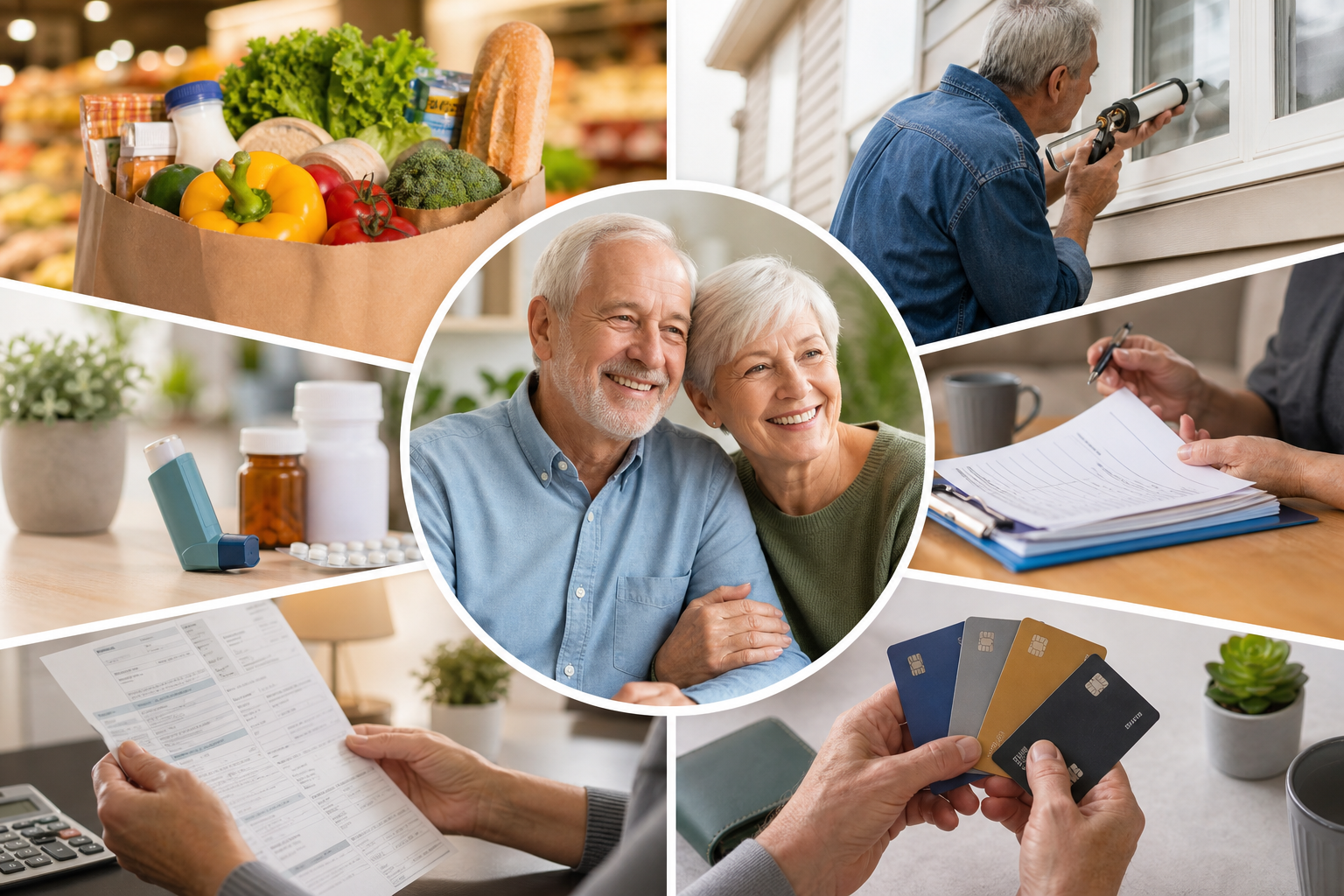 Collage of savings categories and household budget notes
